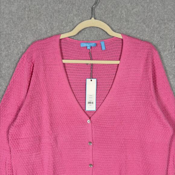 Draper James Cardigan Sweater Womens XL Pink Waffle Textured Clip Dot‎ NEW $58 - Picture 2 of 13